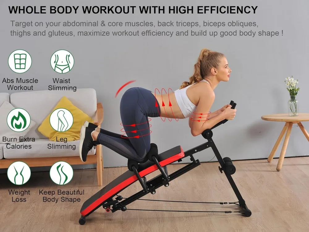 Foldable Multi-Function Sit-Up Bench with Resistance Bands
