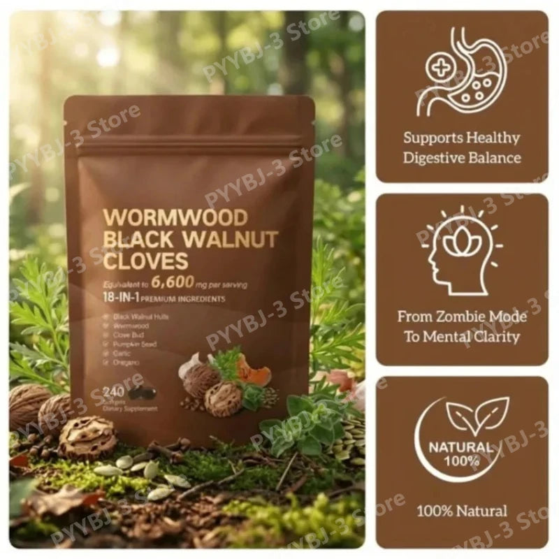 Wormwood Black Walnut & Clove Capsules – 6600mg, 18-in-1 Herbal Detox & Gut Cleanse, 240 Softgels