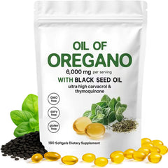 Oregano Oil Softgels with Black Seed Oil 6000mg – 4X Carvacrol for Immune & Digestive Health