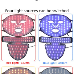 Led Red Light Therapy Facial Mask with Neck 4 Colors Silicone Infrared Red Light Therapy Face Mask for Skin Care Face Anti-aging