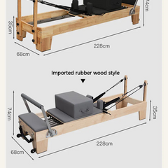 Foldable Pilates Reformer – Oak Wood & PU Leather, 228cm, SGS/CE/ISO Certified, Home & Studio Core Bed