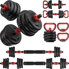 Adjustable Dumbbell Set – 5-in-1 Free Weights with Barbell, Kettlebell & Push-Up Stand, 20/30/45/70/90 lbs