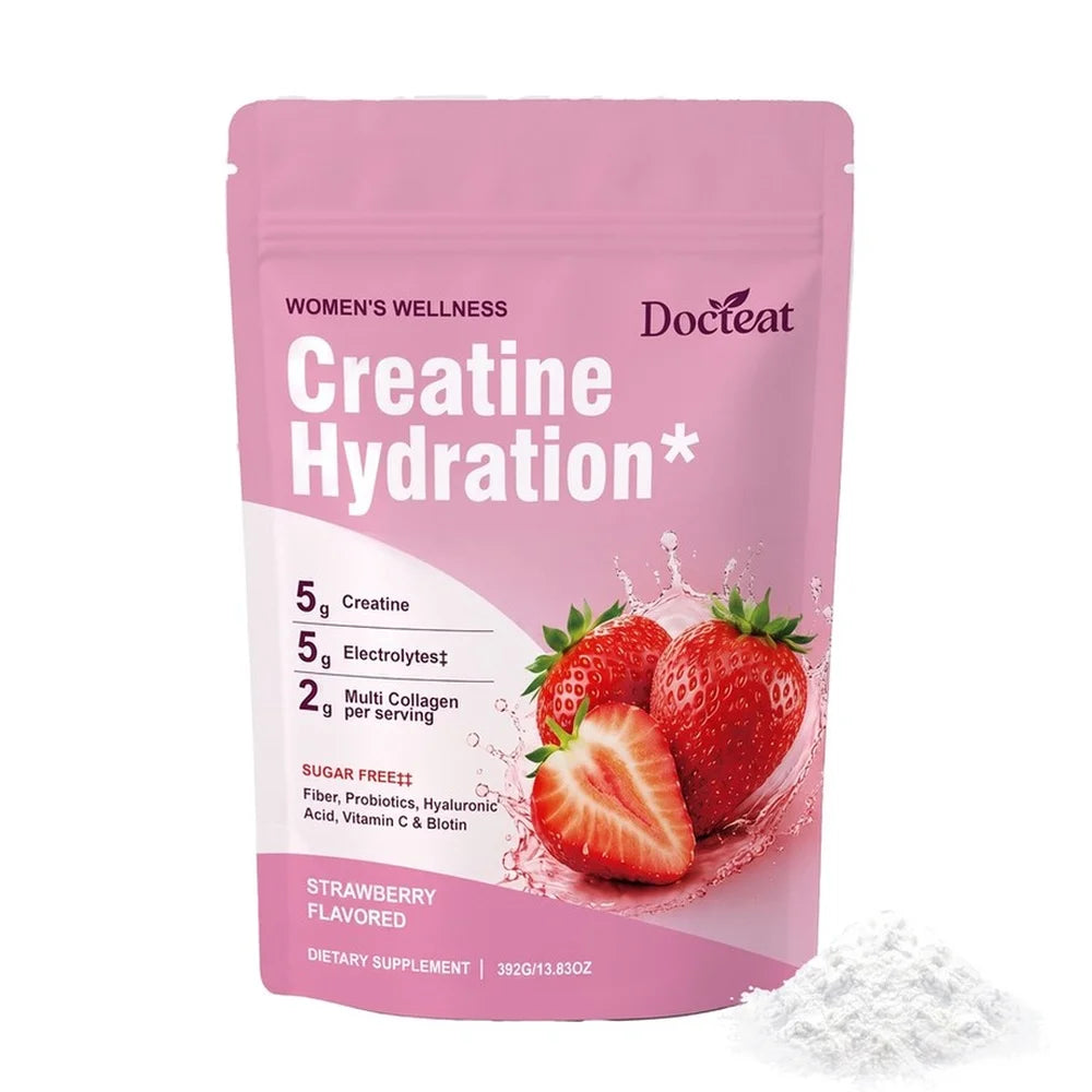 Docteat Creatine Monohydrate Hydration Powder | Probiotics, Hyaluronic Acid & Dietary Fiber | 30 Servings