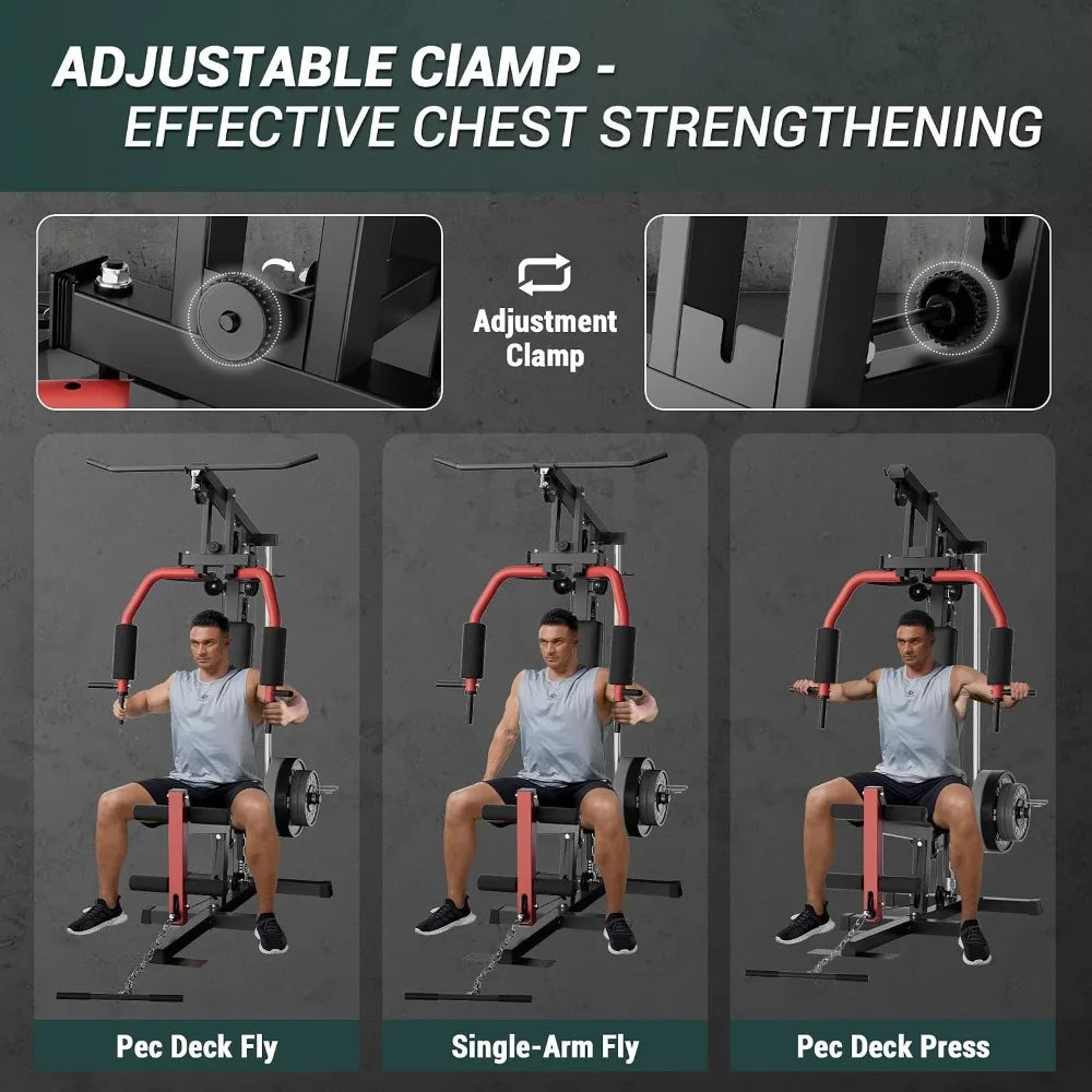 Multi-Function Home Gym Machine – Lat Pulldown, Chest Press, Seated Row, Leg Extension & Butterfly, 300 lb Capacity