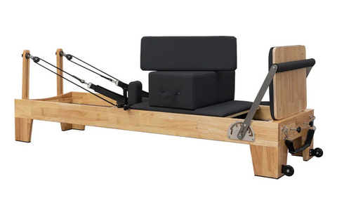 Foldable Pilates Reformer – Oak Wood & PU Leather, 228cm, SGS/CE/ISO Certified, Home & Studio Core Bed