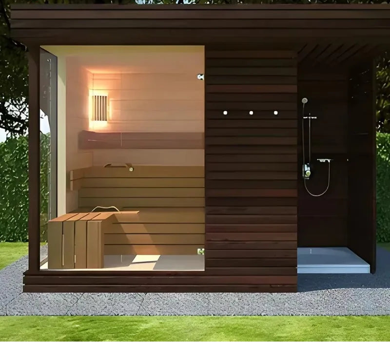 Outdoor Red Cedar Sauna Cabin with Snow Roof | 3–4 Person | Backyard & Villa
