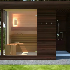 Outdoor Red Cedar Sauna Cabin with Snow Roof | 3–4 Person | Backyard & Villa