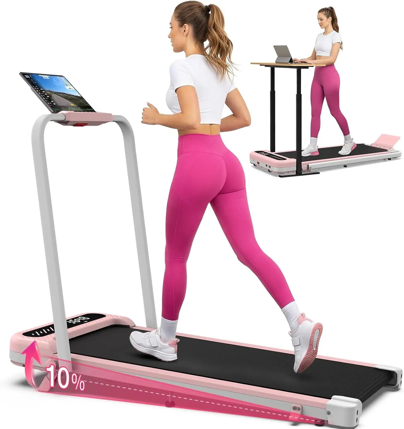 Foldable Walking Treadmill with Incline, 350 LBS Capacity, Under Desk Treadmill with Handle Bar, Portable Home Treadmill with Wide Belt, LED Display, App & Remote Control