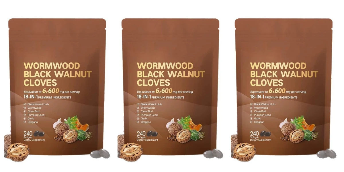 Wormwood Black Walnut & Clove Capsules – 6600mg, 18-in-1 Herbal Detox & Gut Cleanse, 240 Softgels