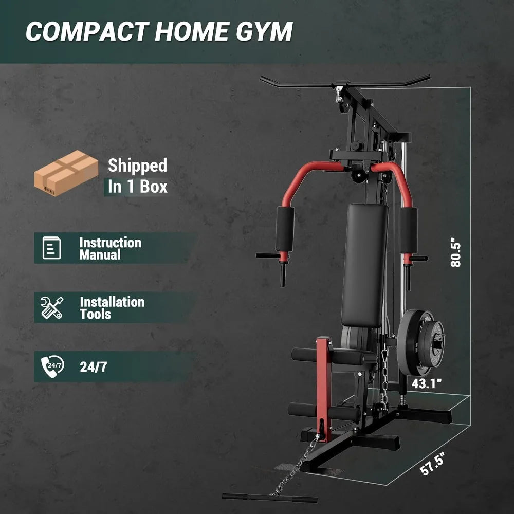 Multi-Function Home Gym Machine – Lat Pulldown, Chest Press, Seated Row, Leg Extension & Butterfly, 300 lb Capacity