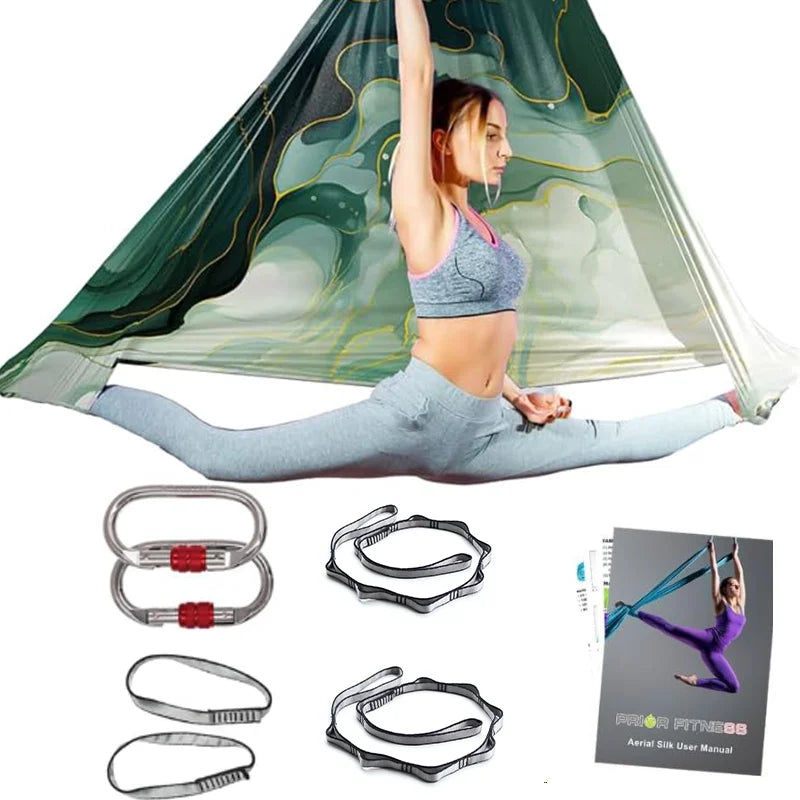 Aerial Yoga Hammock Silk Set – 4m x 2.8m, 1000kg Capacity, 40D Nylon with Carabiners & Daisy Chain, 28 Colors