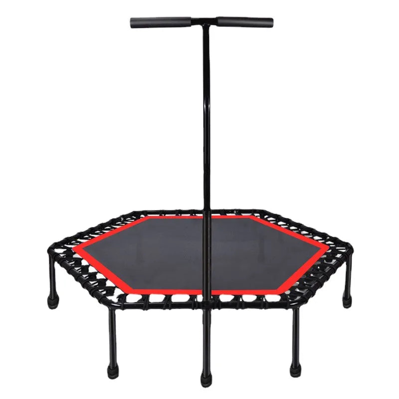 45-Inch Hexagonal Trampoline with Handrail – 330 lb Capacity Indoor Fitness Rebounder for Adults & Kids