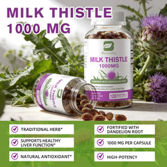 Milk Thistle Capsules – 1000mg with Dandelion Root for Liver Detox, Liver Health & Digestive Support