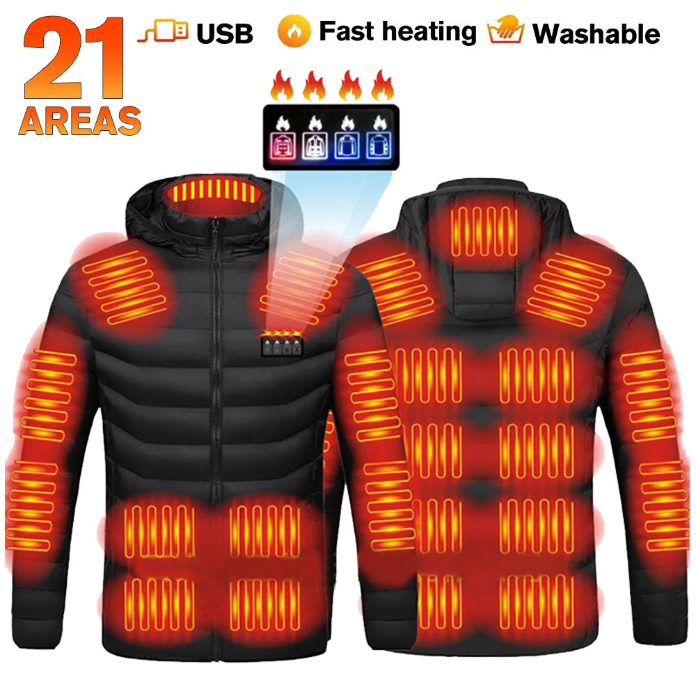 USB Heated Jacket for Men & Women | Up to 21-Zone Waterproof Winter Heating Coat for Skiing & Camping