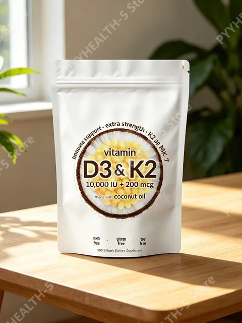 Vitamin D3 K2 Softgels | D3 10000 IU + K2 MK-7 200mcg with Coconut Oil | 180 or 300 Count