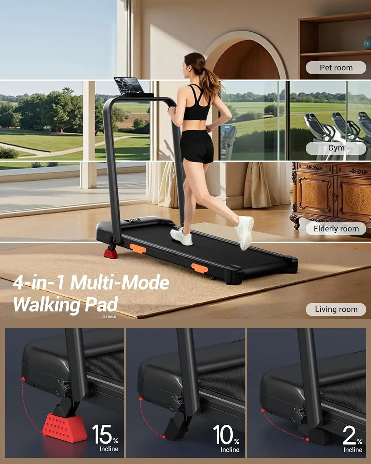 Foldable Walking Pad Treadmill with 15% Incline & 2.5HP Motor | 300 LBS Capacity