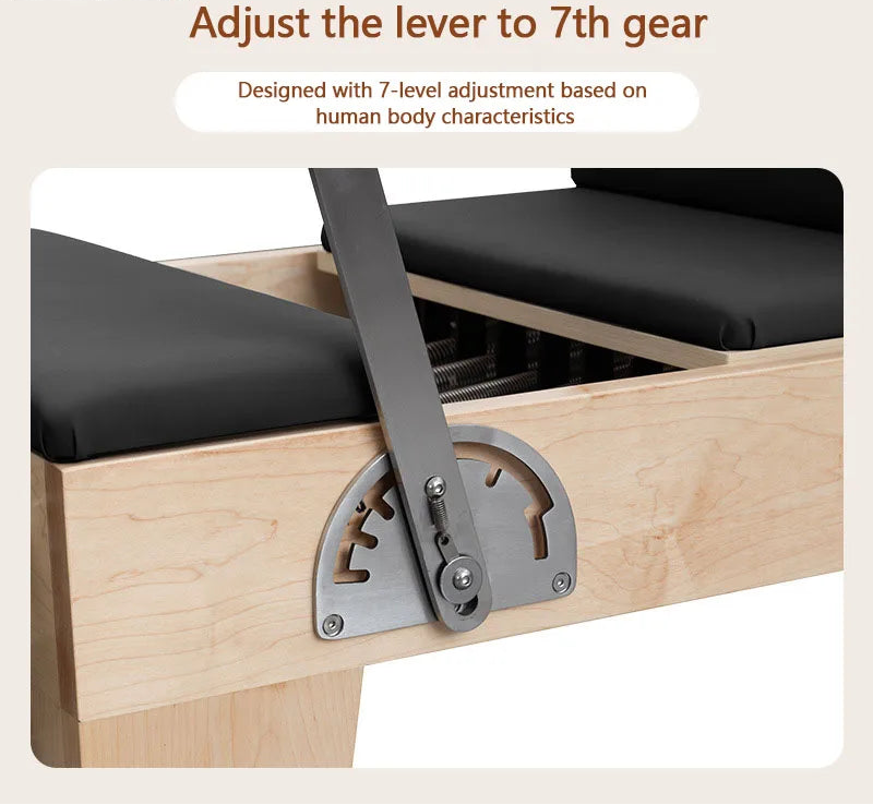 Foldable Pilates Reformer – Oak Wood & PU Leather, 228cm, SGS/CE/ISO Certified, Home & Studio Core Bed