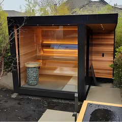 Outdoor Red Cedar Sauna Cabin with Snow Roof | 3–4 Person | Backyard & Villa