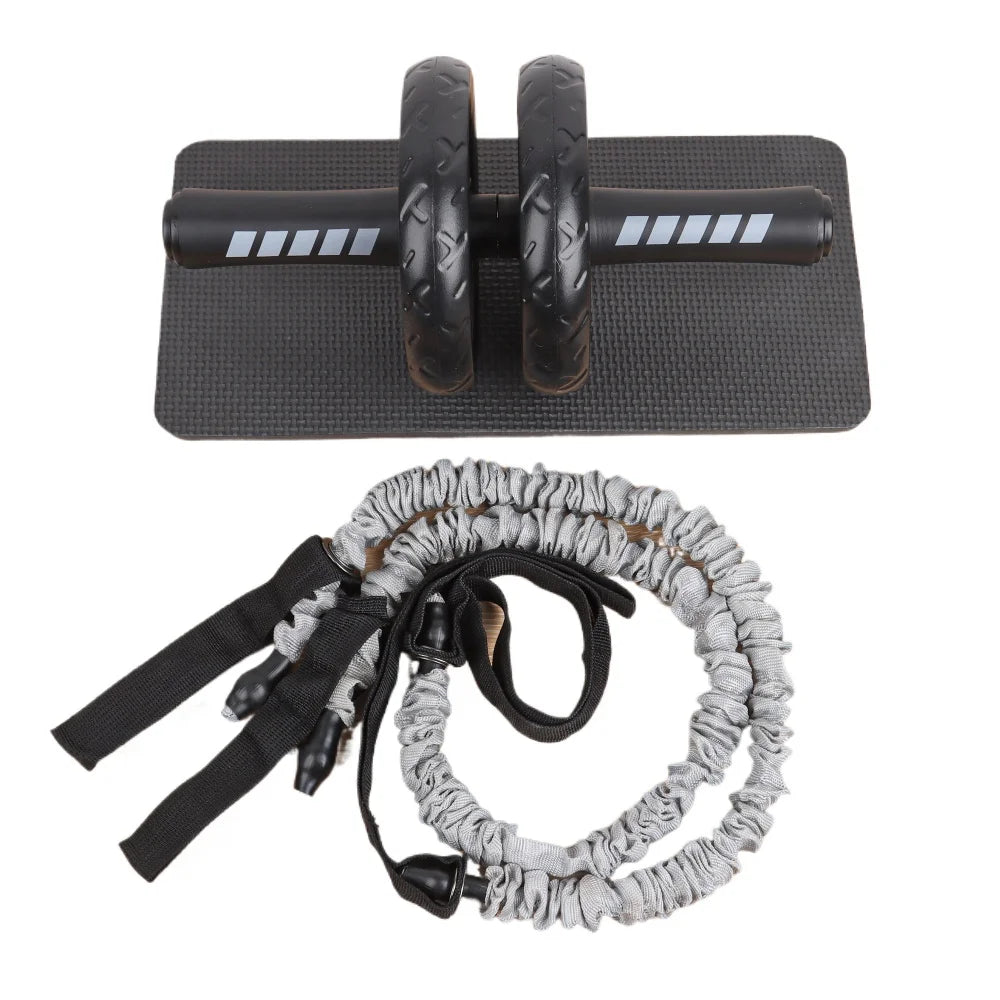 Double Wheel Ab Roller with Resistance Bands & Knee Pad – Core Strength Trainer for Home Gym