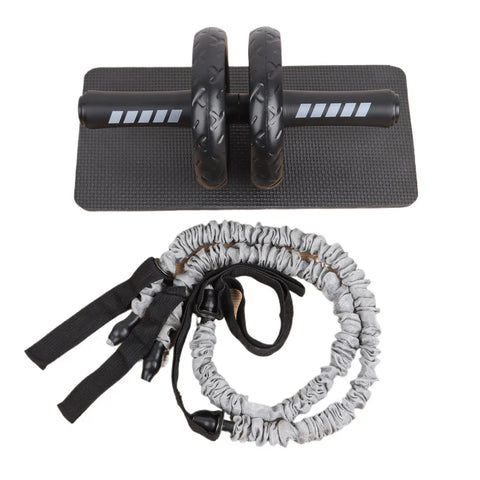 Double Wheel Ab Roller with Resistance Bands & Knee Pad – Core Strength Trainer for Home Gym