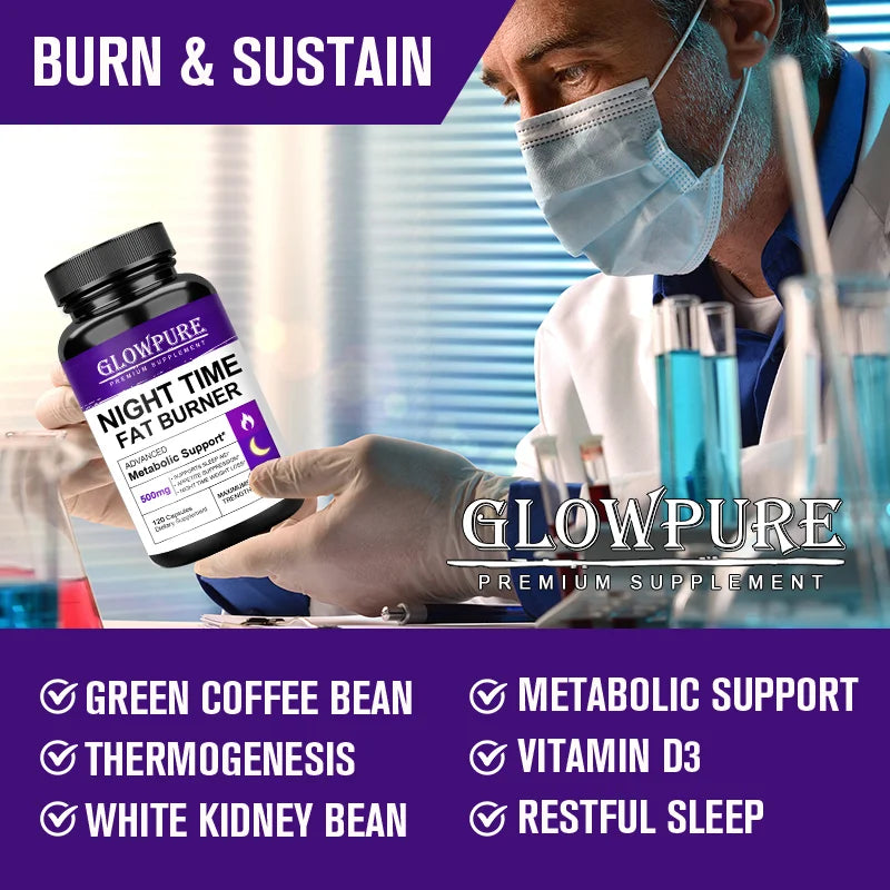 Natural Night Time Fat Burner – Weight Loss Pills for Metabolism, Appetite Suppression & Detox