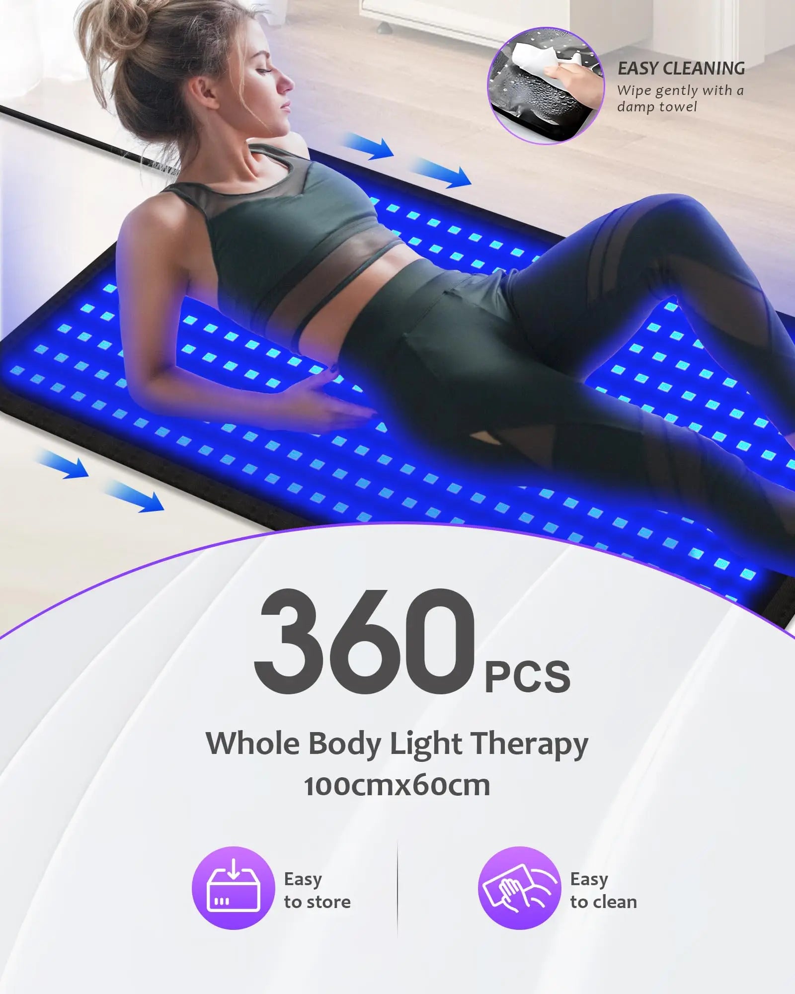 360-LED Dual Wavelength Tanning Lamp Mat | 460+490nm Blue Light Solarium Pad (100×60cm)
