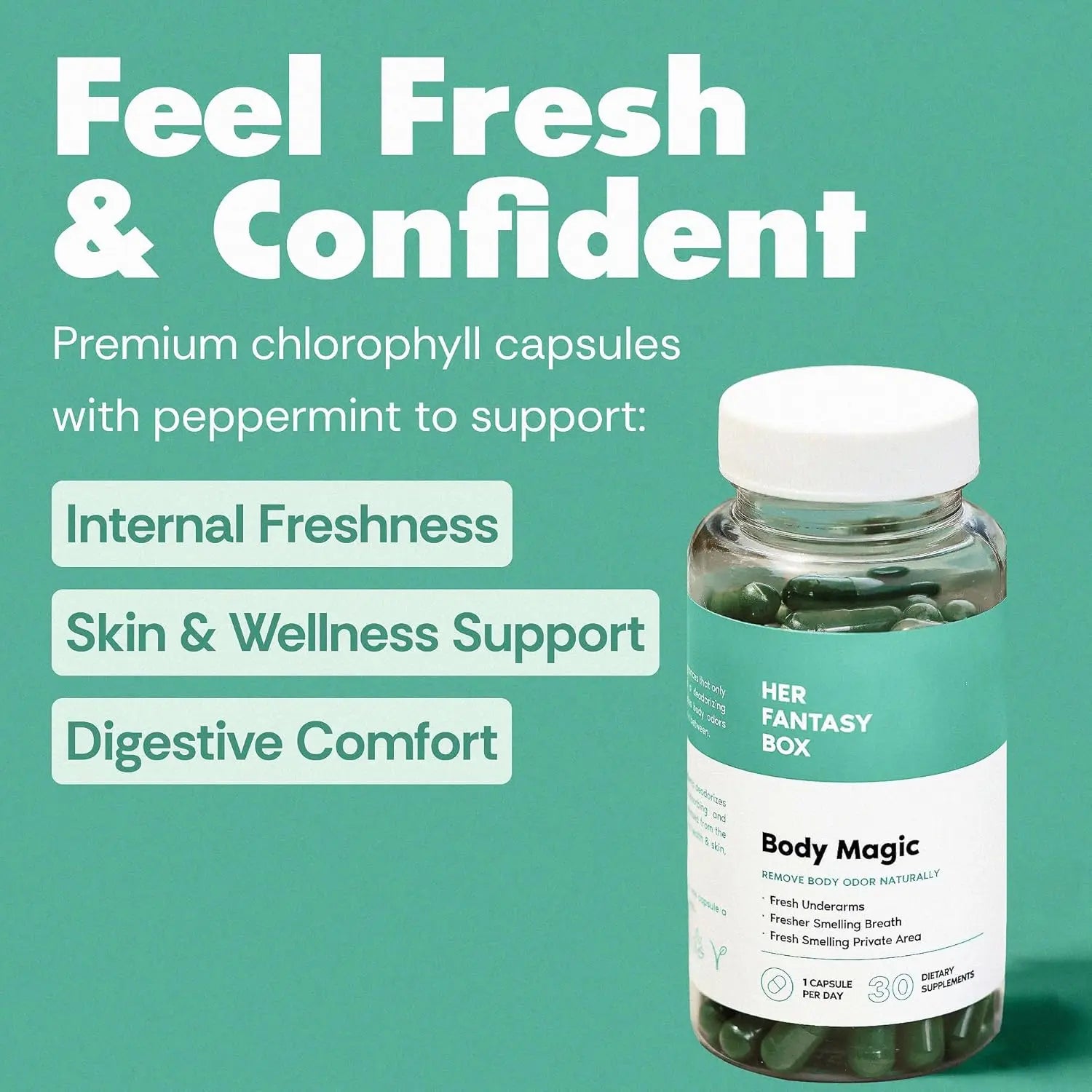 Chlorophyll Capsules – 30 Vegan Caps for Body Odor Control, Detox, Gut Health & Digestion