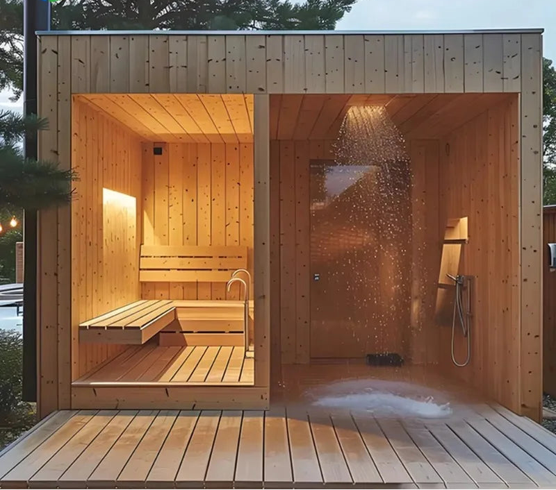 Outdoor Red Cedar Sauna Cabin with Snow Roof | 3–4 Person | Backyard & Villa