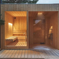 Outdoor Red Cedar Sauna Cabin with Snow Roof | 3–4 Person | Backyard & Villa