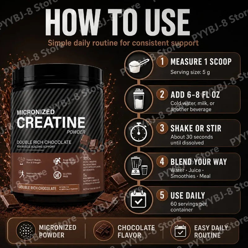 Creatine Monohydrate Powder – Chocolate Flavor, 300g | Muscle Recovery & Performance Supplement