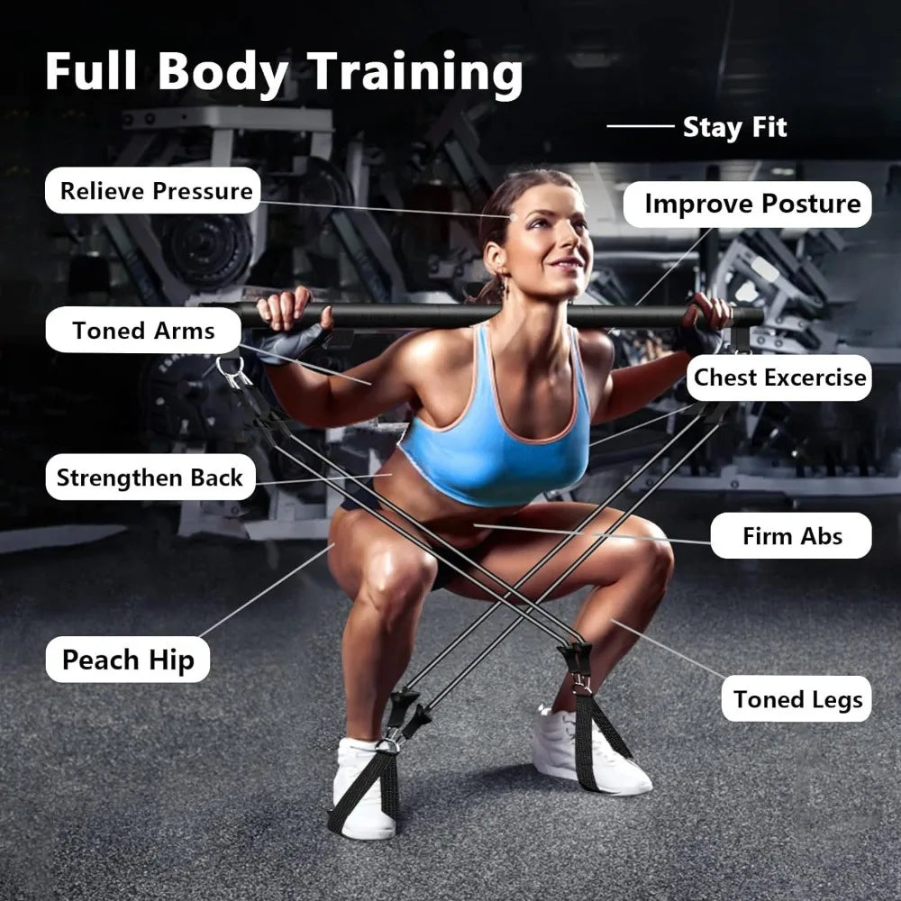 Resistance Bands Set with Fitness Bar – Home Gym Pull Rope for Yoga, Strength & Chest Training