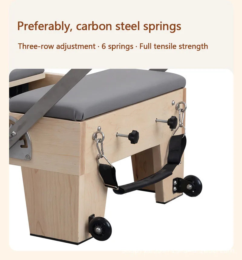 Foldable Pilates Reformer – Oak Wood & PU Leather, 228cm, SGS/CE/ISO Certified, Home & Studio Core Bed