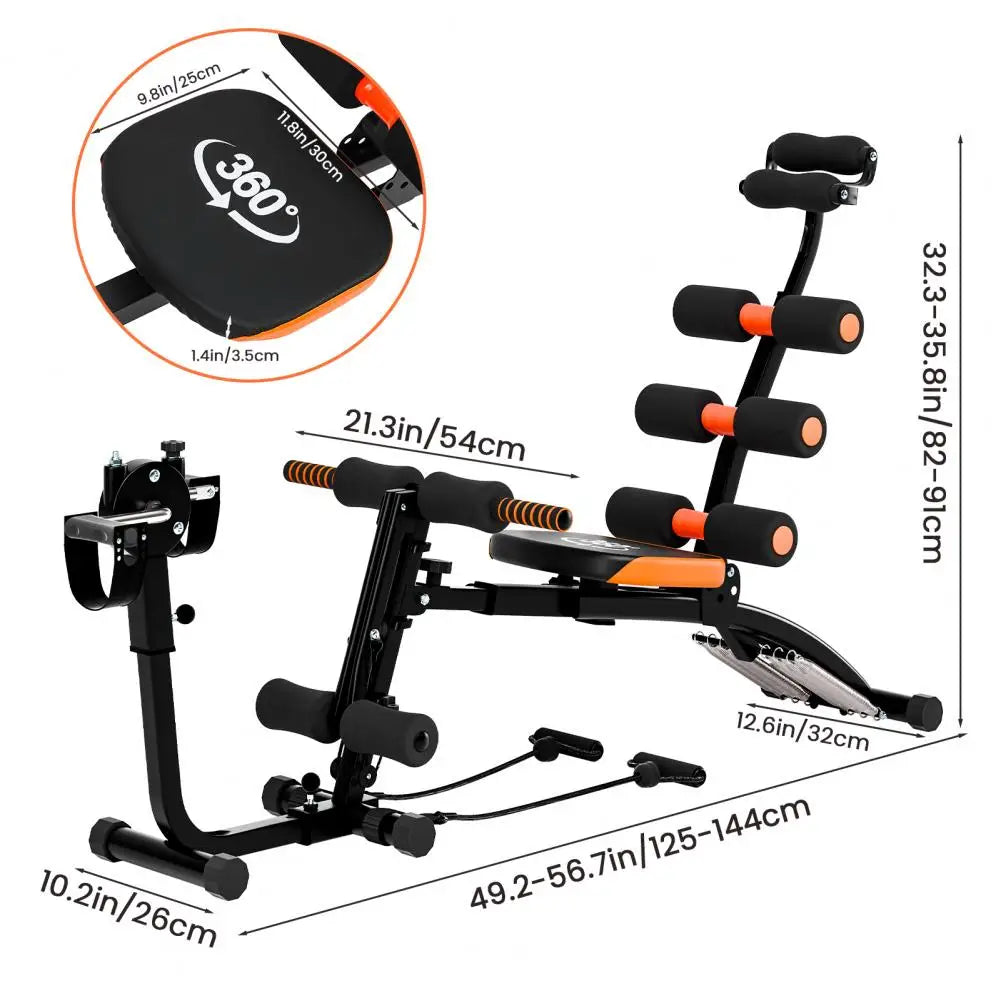 Adjustable AB Workout Bench – Multi-Function Home Gym Ab Crunch Machine with Resistance Bands & Leg Developer