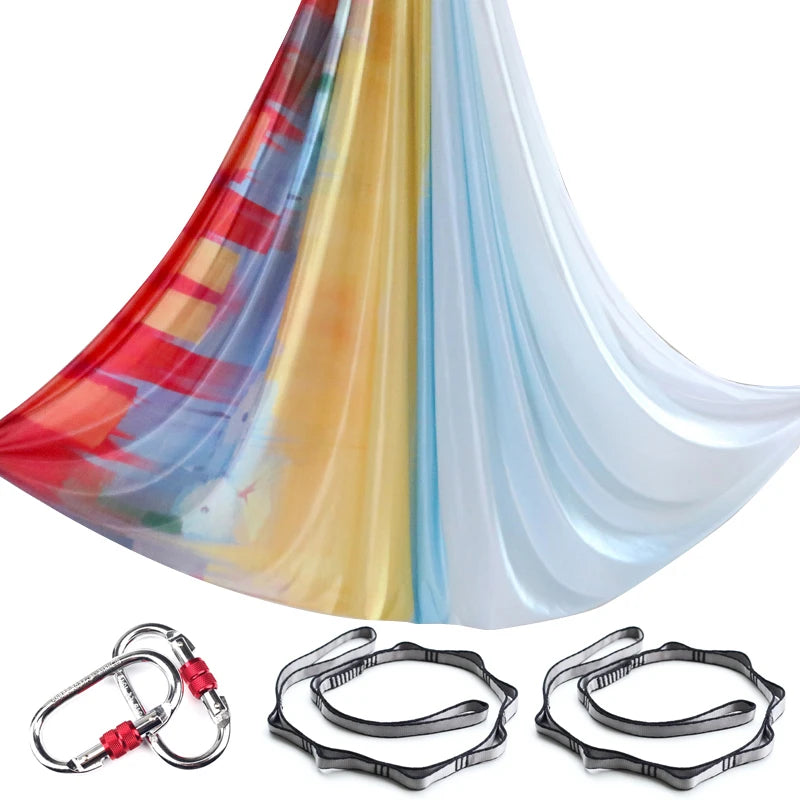 Aerial Yoga Hammock Silk Set – 4m x 2.8m, 1000kg Capacity, 40D Nylon with Carabiners & Daisy Chain, 28 Colors