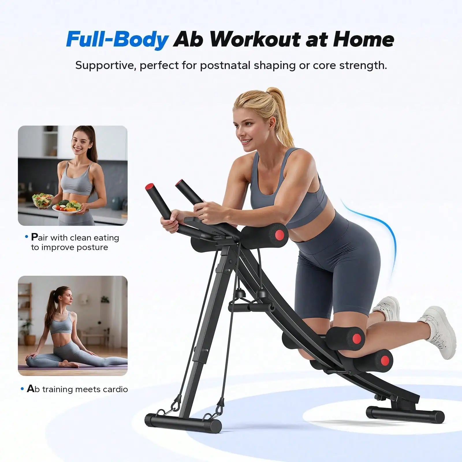 Foldable AB Trainer Machine – Adjustable Ergonomic Arc Track Ab Workout Equipment for Home Gym Full Body Exercise