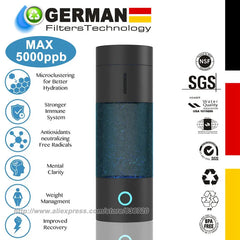 Up to 5000 PPB Hydrogen Water Bottle Generator IP67 waterproof design Performance  SPE+PEM Dual Chamber Technology