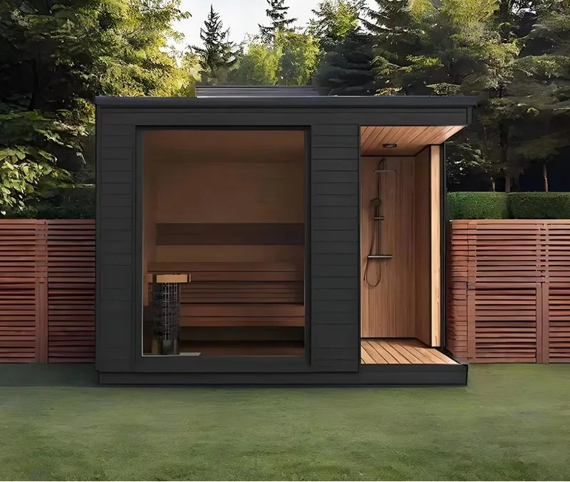 Outdoor Red Cedar Sauna Cabin with Snow Roof | 3–4 Person | Backyard & Villa