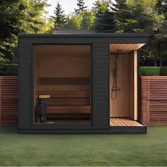 Outdoor Red Cedar Sauna Cabin with Snow Roof | 3–4 Person | Backyard & Villa