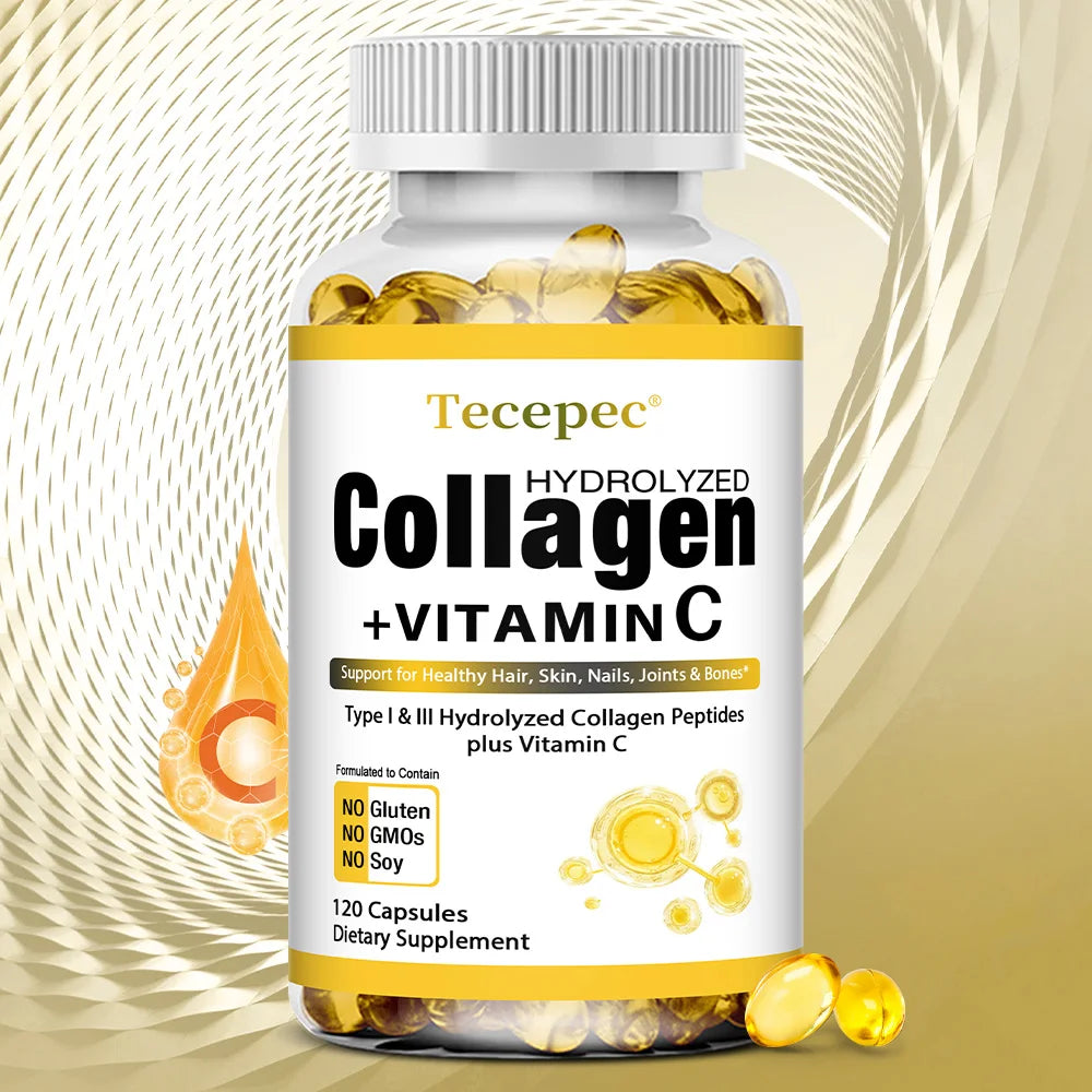Hydrolyzed Collagen Supplement with Vitamin C & Biotin – Skin Elasticity, Hair, Nails & Bone Support