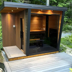 Outdoor Red Cedar Sauna Cabin with Snow Roof | 3–4 Person | Backyard & Villa