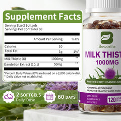 Milk Thistle Capsules – 1000mg with Dandelion Root for Liver Detox, Liver Health & Digestive Support