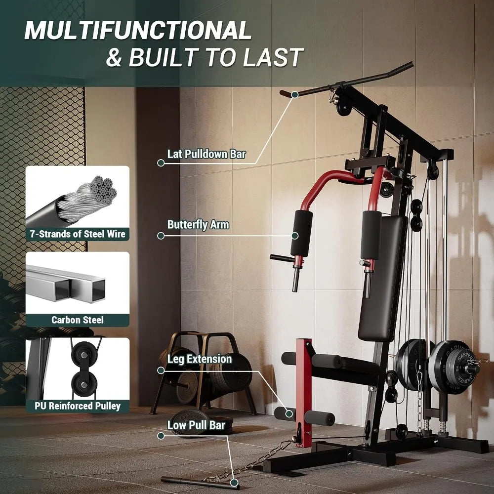 Multi-Function Home Gym Machine – Lat Pulldown, Chest Press, Seated Row, Leg Extension & Butterfly, 300 lb Capacity