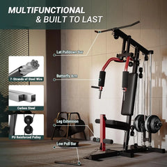 Multi-Function Home Gym Machine – Lat Pulldown, Chest Press, Seated Row, Leg Extension & Butterfly, 300 lb Capacity