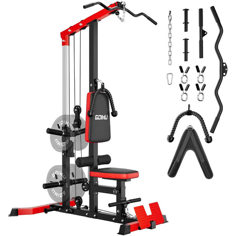 Lat Pulldown Machine – 3-in-1 Cable Machine with AB Crunch, Seated Row & Pulley Tower, 730 lb Capacity Home Gym