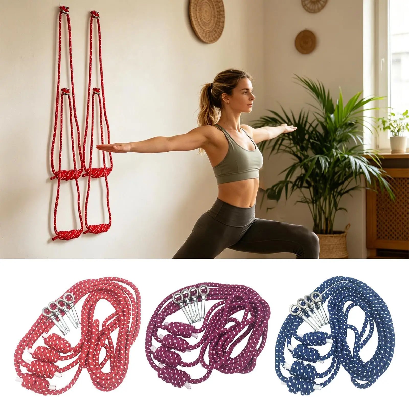 Cotton Yoga Inversion Rope – Wall-Mounted Stretch Strap for Splits, Pilates, Ballet & Backbends