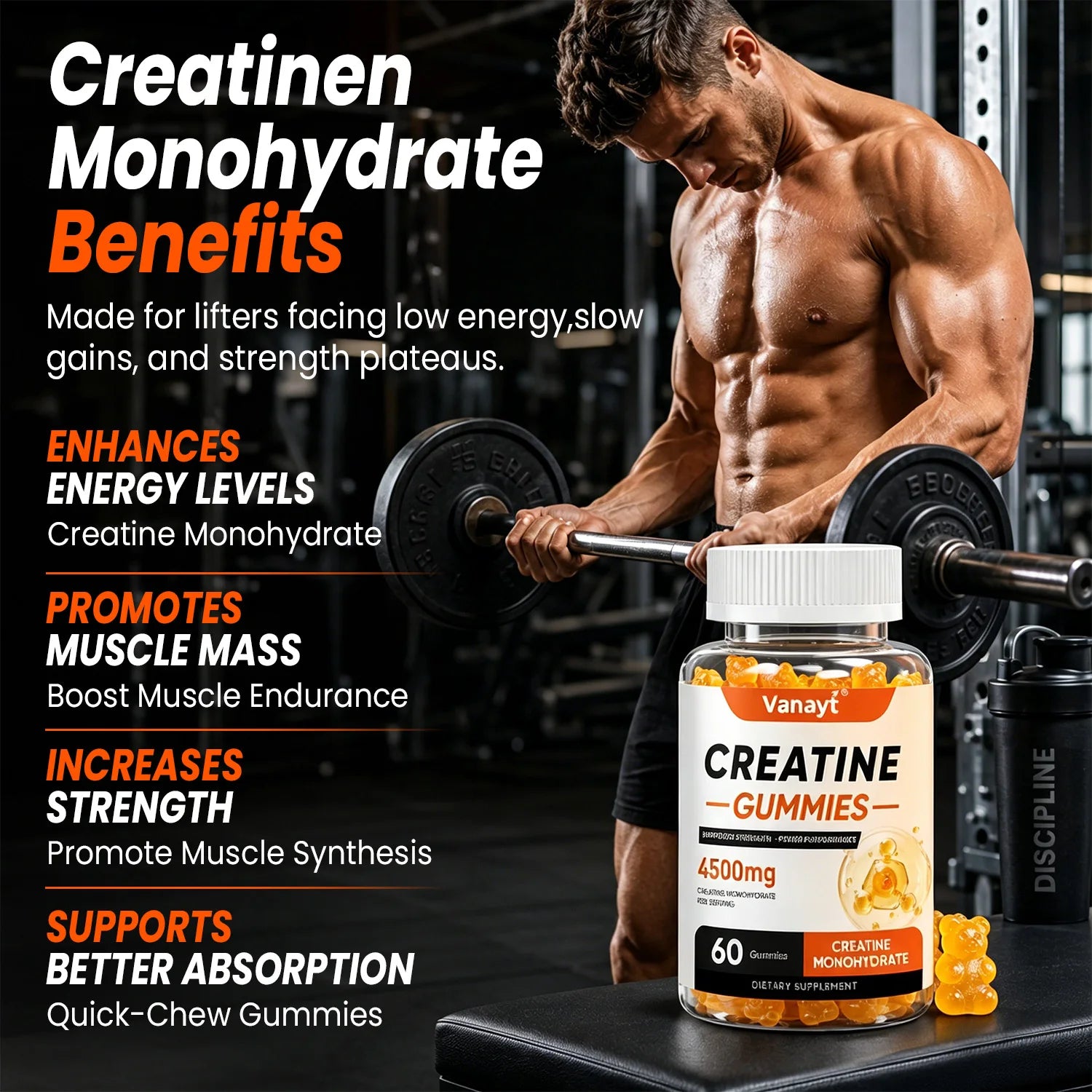 Creatine Monohydrate Gummies 4500mg – Muscle Growth, Strength, Energy & Athletic Performance