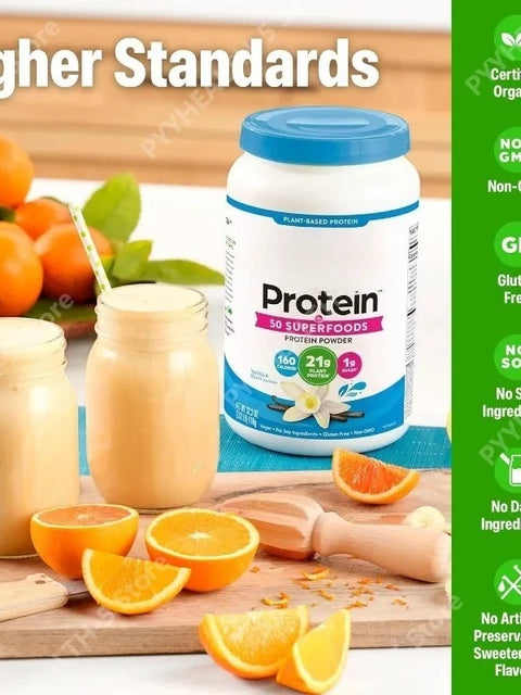Organic Vegan Protein + 50 Superfoods Powder, 21g Plant Based Protein, 8g Prebiotic Fiber, No Lactose Health Food 2.02 Lb