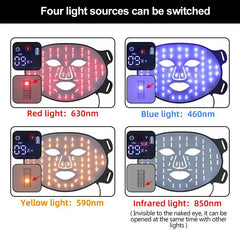 Led Red Light Therapy Facial Mask with Neck 4 Colors Silicone Infrared Red Light Therapy Face Mask for Skin Care Face Anti-aging