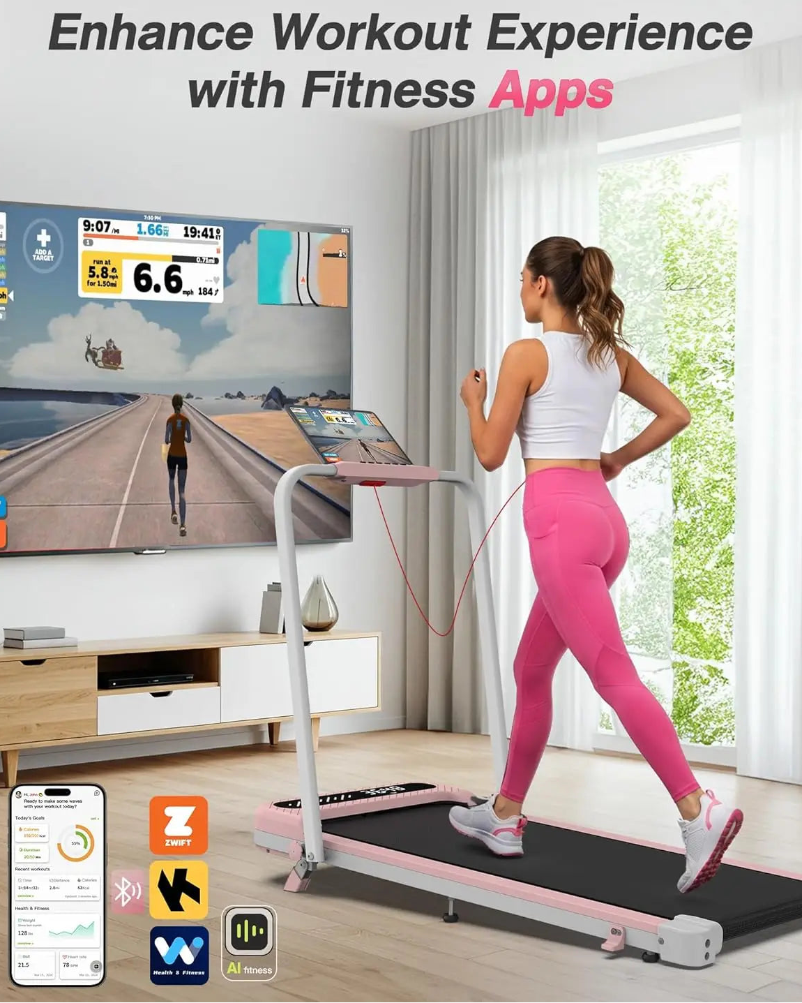 Foldable Walking Treadmill with Incline, 350 LBS Capacity, Under Desk Treadmill with Handle Bar, Portable Home Treadmill with Wide Belt, LED Display, App & Remote Control