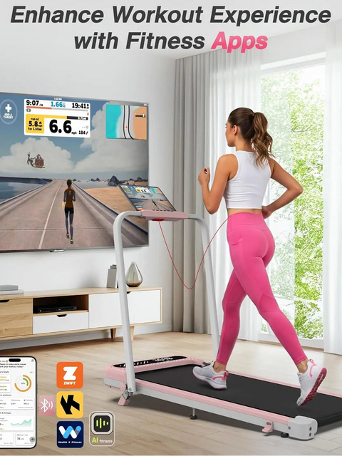 Foldable Walking Treadmill with Incline, 350 LBS Capacity, Under Desk Treadmill with Handle Bar, Portable Home Treadmill with Wide Belt, LED Display, App & Remote Control